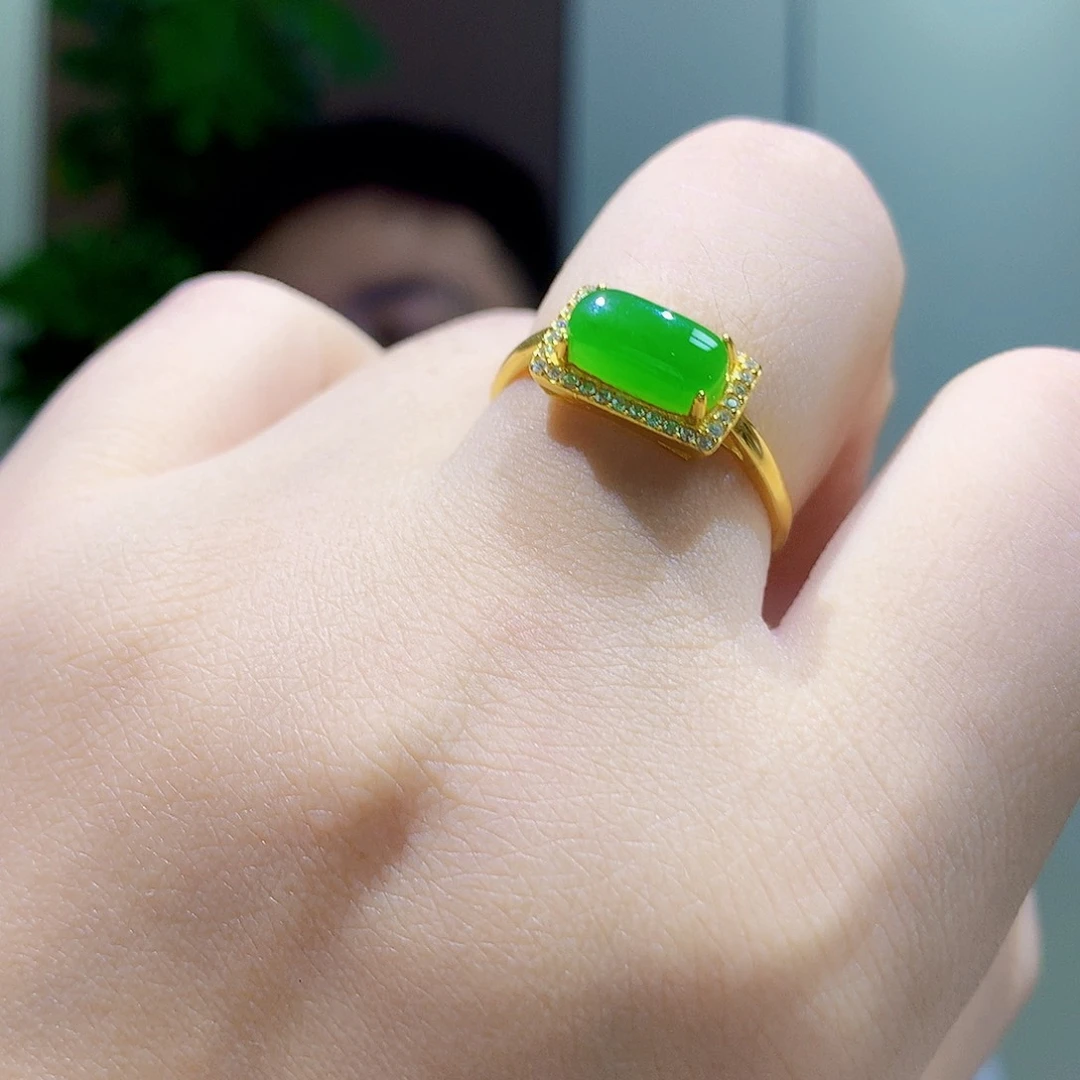 和田玉（碧玉）戒指银S925镀金镶嵌