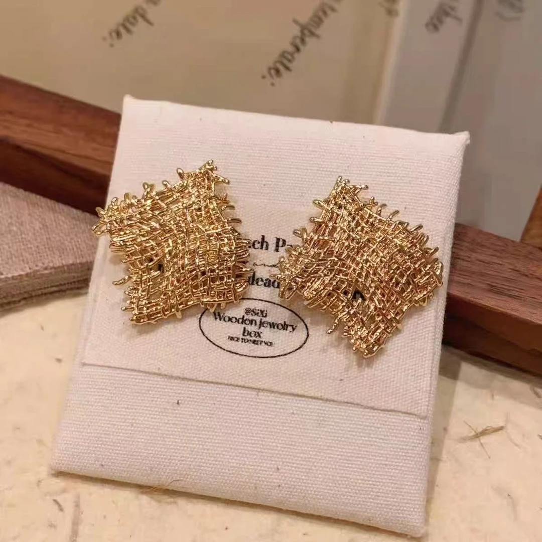 铜合金耳饰 【破布】高级夸张重工女人味气质镂空网耳钉饰品 A71