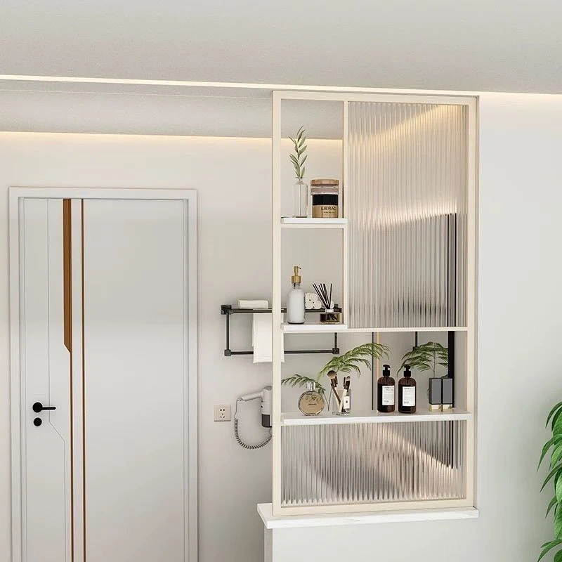 奶油风屏风卫生间隔断墙客厅长虹玻璃半墙干湿洗手台现代铁艺简约