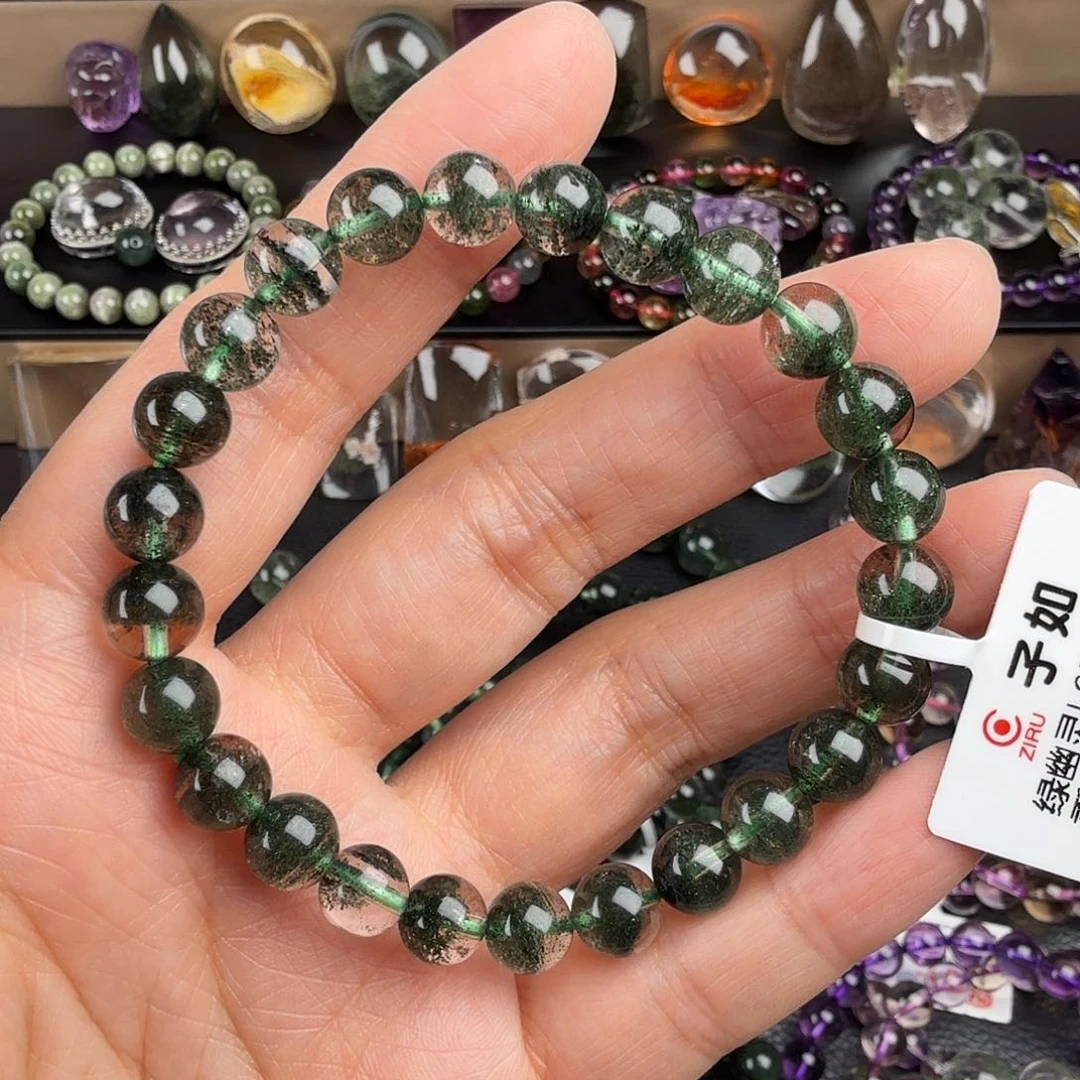 水晶手链未镶嵌肖***?天然绿幽灵聚宝盆步步高升千层