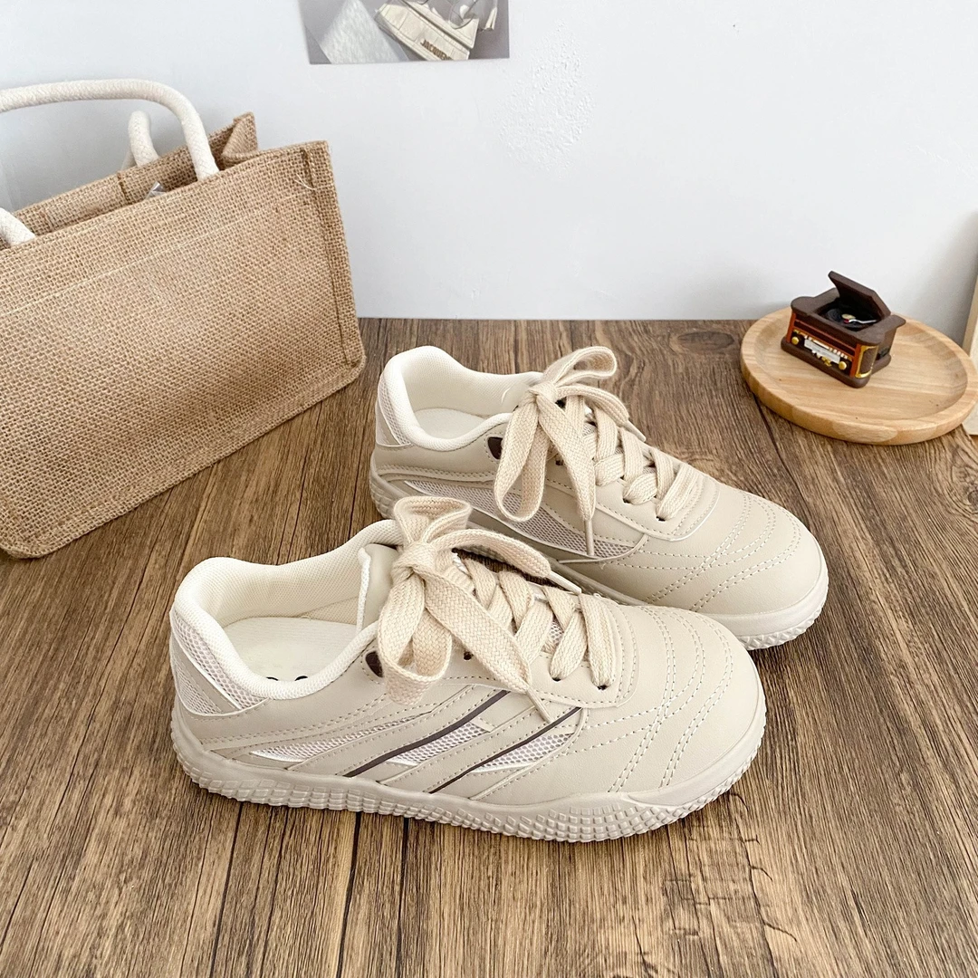 卡其色圆头百搭板鞋女2025秋季新款复古厚底透气高级感小众休闲鞋