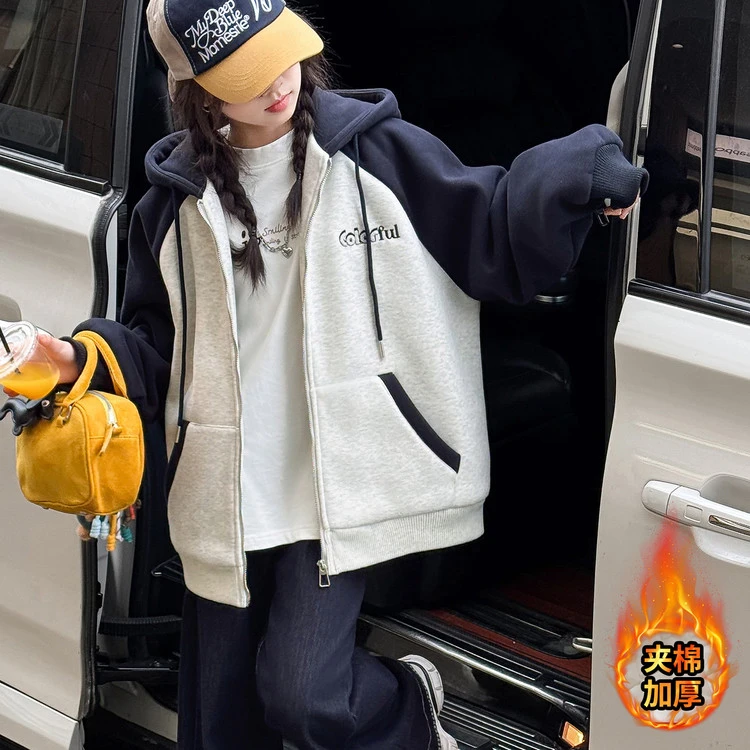 女童秋装加绒加厚外套2025新款洋气女孩儿童大童夹克冬装棒球服