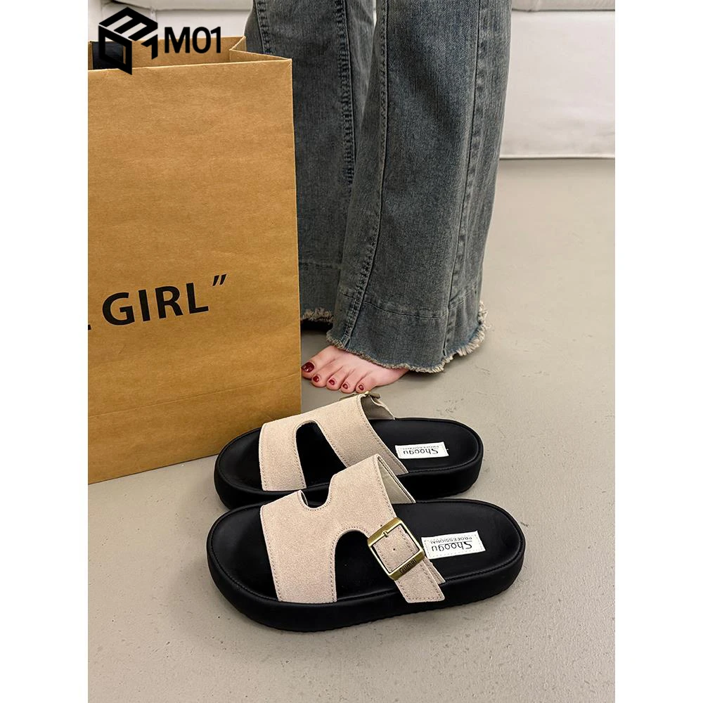 M01法式厚底勃肯凉拖鞋女夏外穿高级感2025超火配裙子平底沙滩鞋