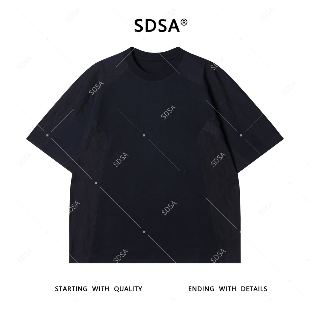 夏季高级感新款男士韩系纯色拼接短袖T恤百搭时尚显瘦圆领上衣潮