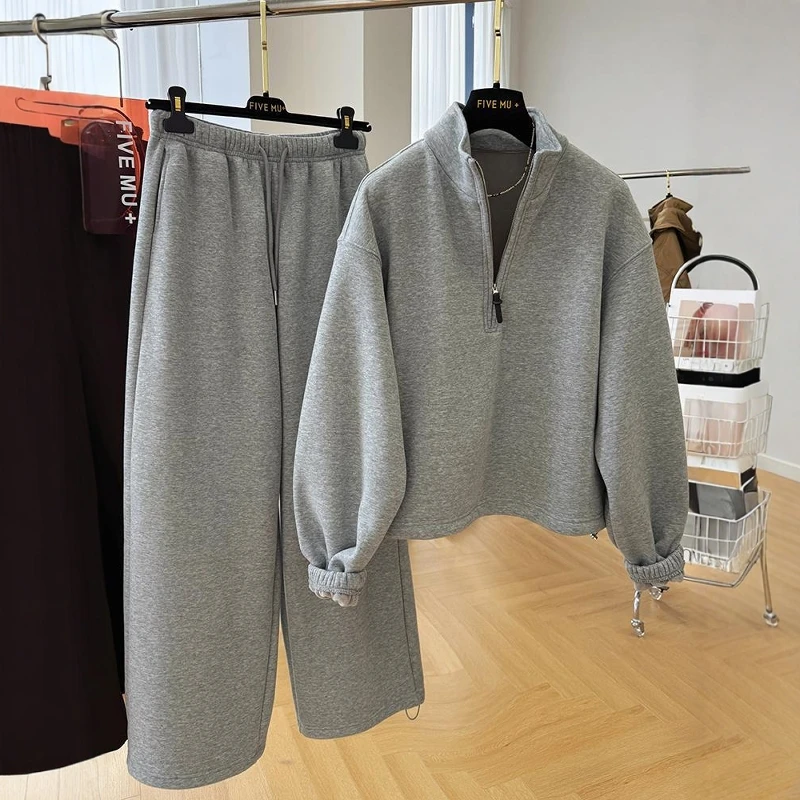 特大码300斤春季新款休闲慵懒半拉链立领卫衣宽松运动裤两件套男2