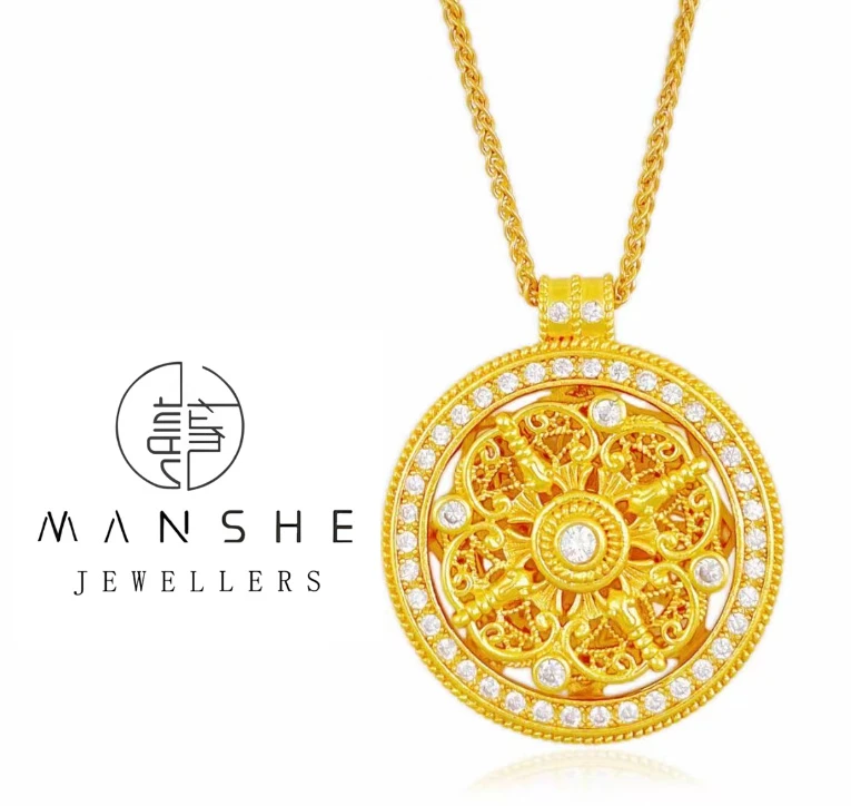 铜合金项链 铜合金项链金色【MANSHE蔓奢】新中式黄金罗盘项链饰品