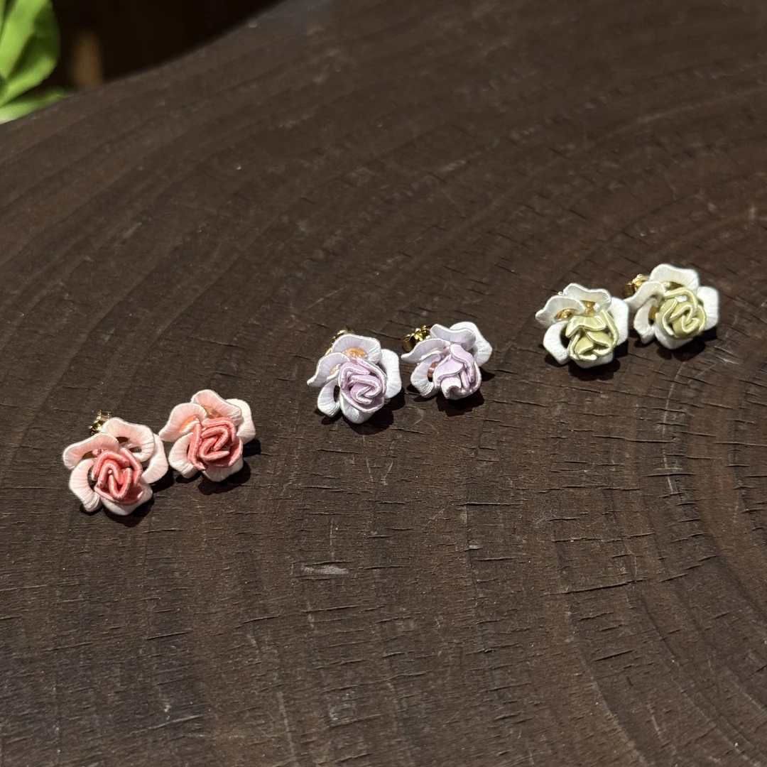 玫瑰缠花耳饰 非遗绒花桑蚕丝缠花耳饰