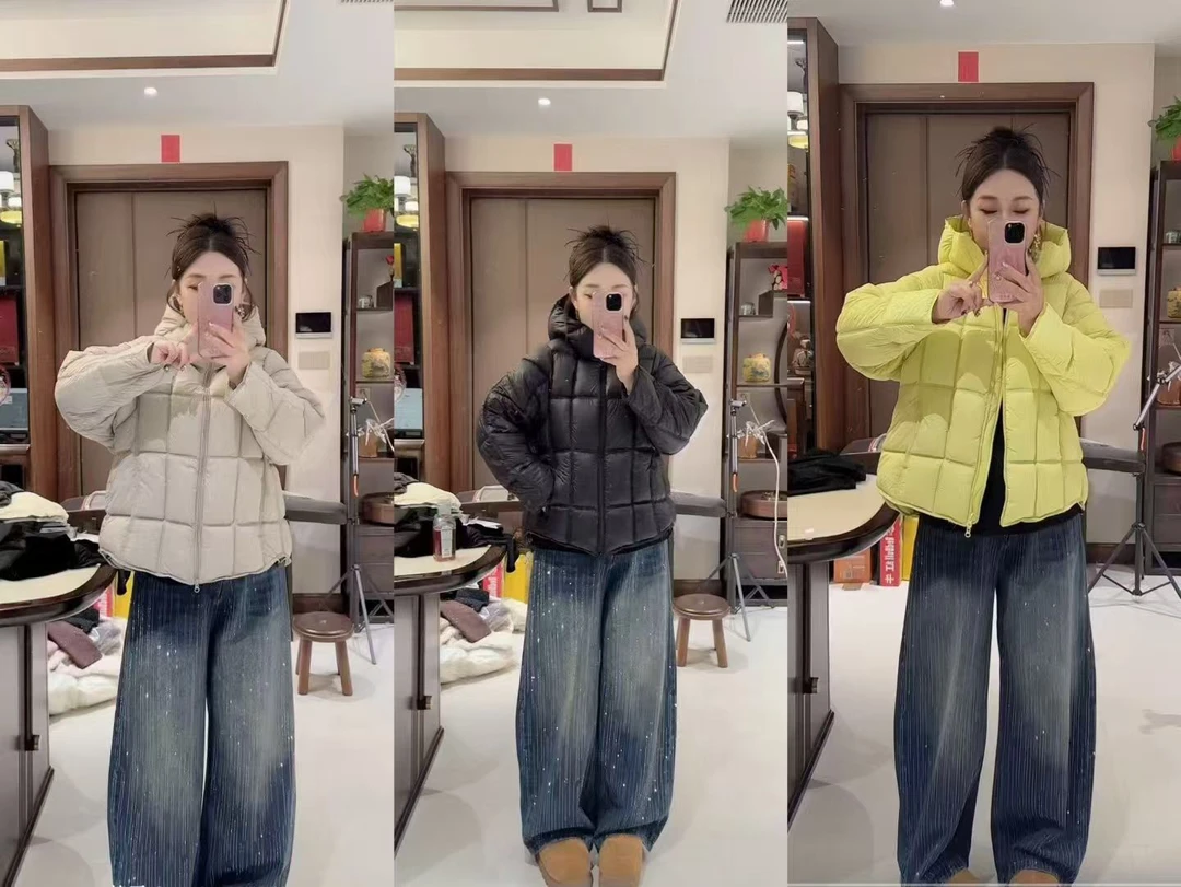 欧货方格连帽棉服女短款2025年新款时尚显瘦休闲外套