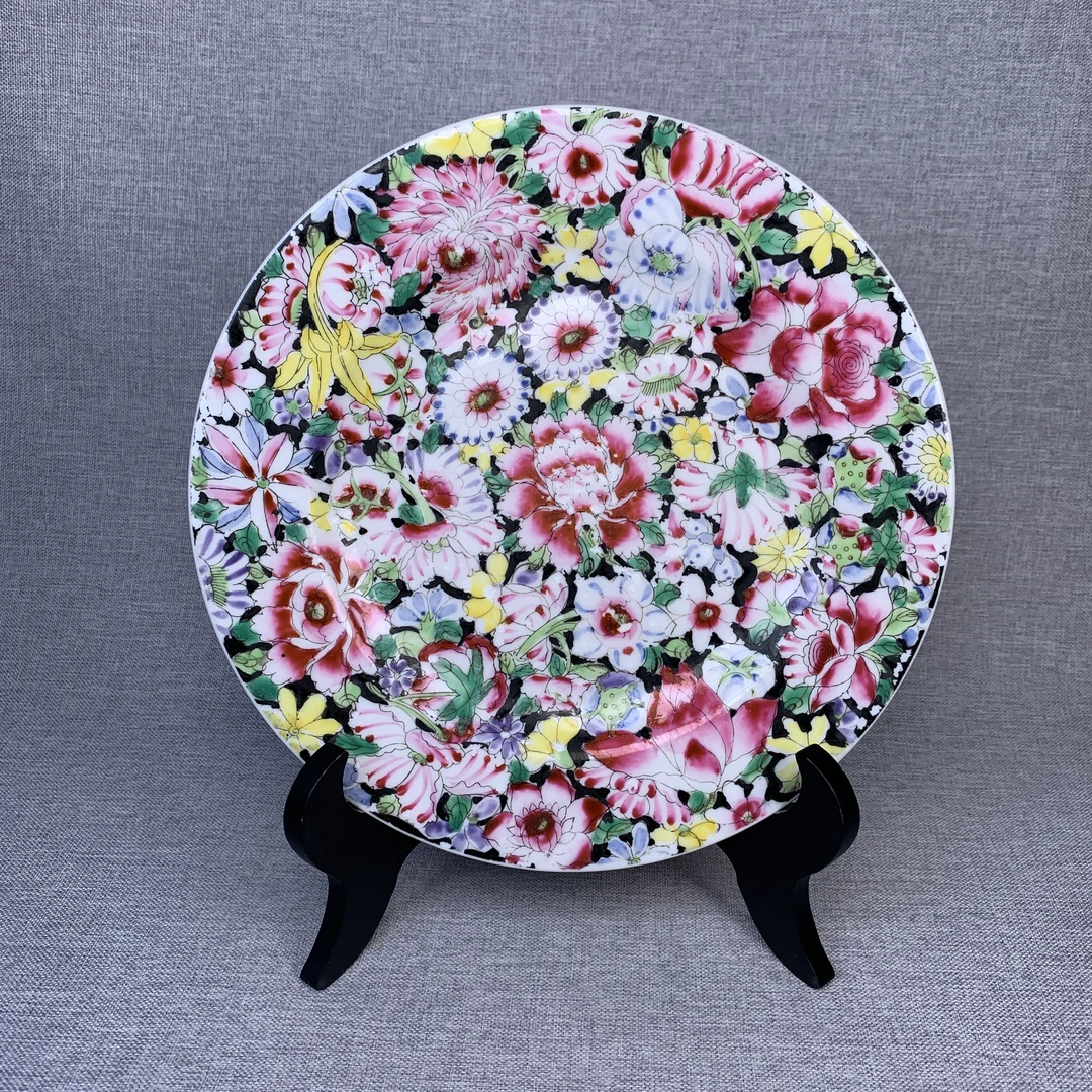 民国百花不落地花卉盘古瓷器真品国营镇江市文物商店库出5128302