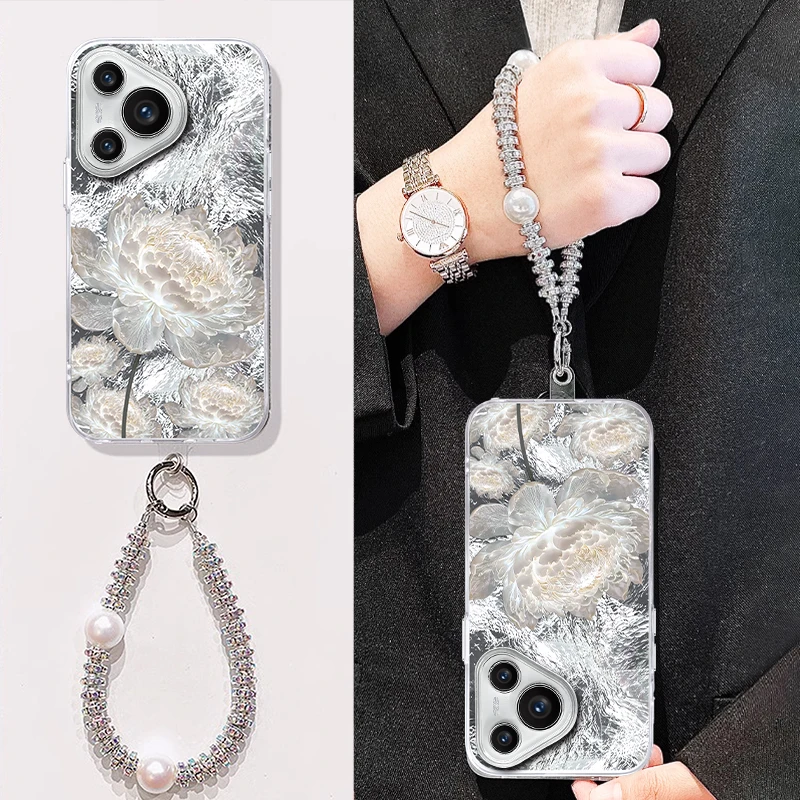 适用【华为pura70】绽放牡丹花ins风个性冰川纹网红创意手机壳女款