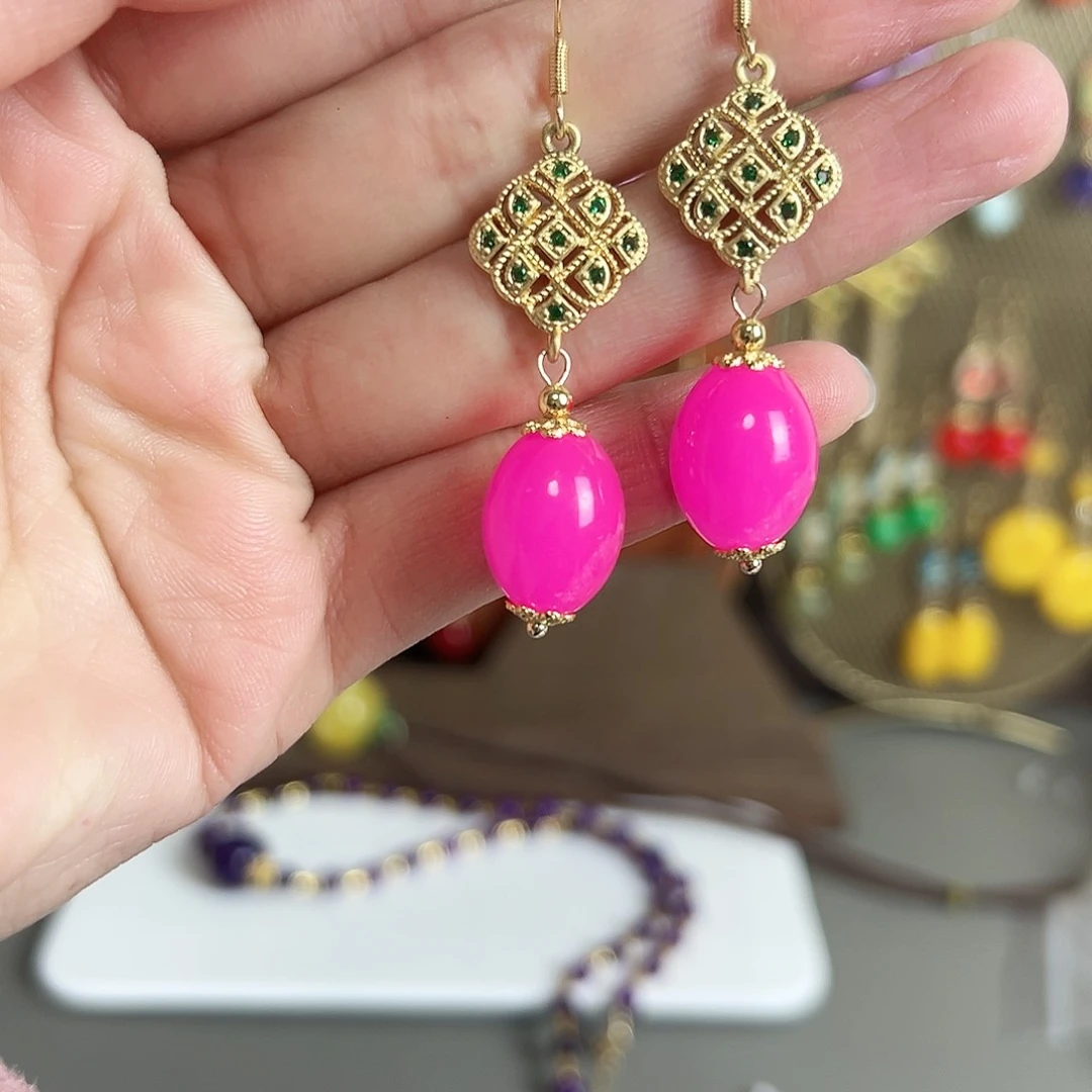 银S925镶嵌耳钉玛瑙/玉髓红色