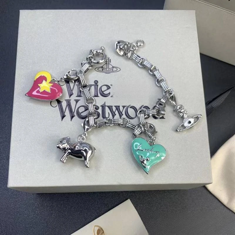 合金珐琅手链 高版本西太后土星小猪中古风桃心搪瓷手饰彩色个性