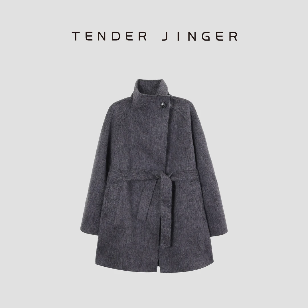 【黑标】女立领羊毛混纺斗篷双面呢大衣T44CH239H