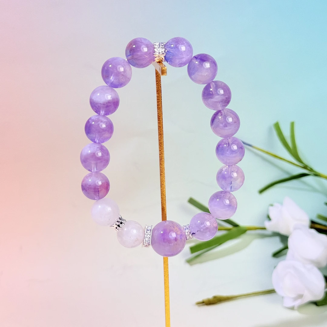 【705 透芒】紫水晶白水晶手串10-13mm面小仙多样性发其一Z