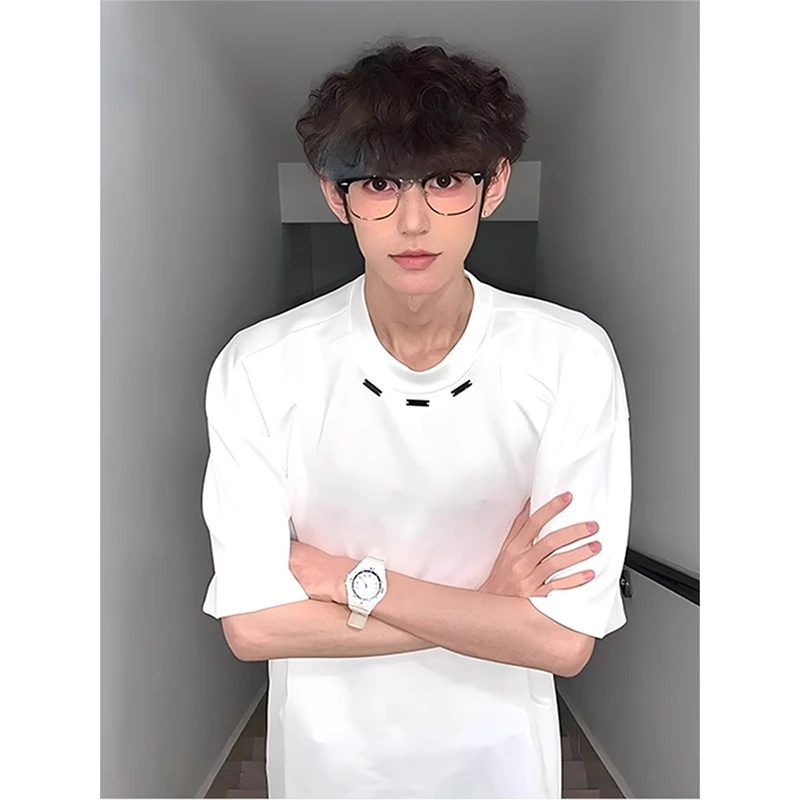 美式小领口正肩短袖男款夏季重磅高级感t恤cleanfit痞帅半袖体恤