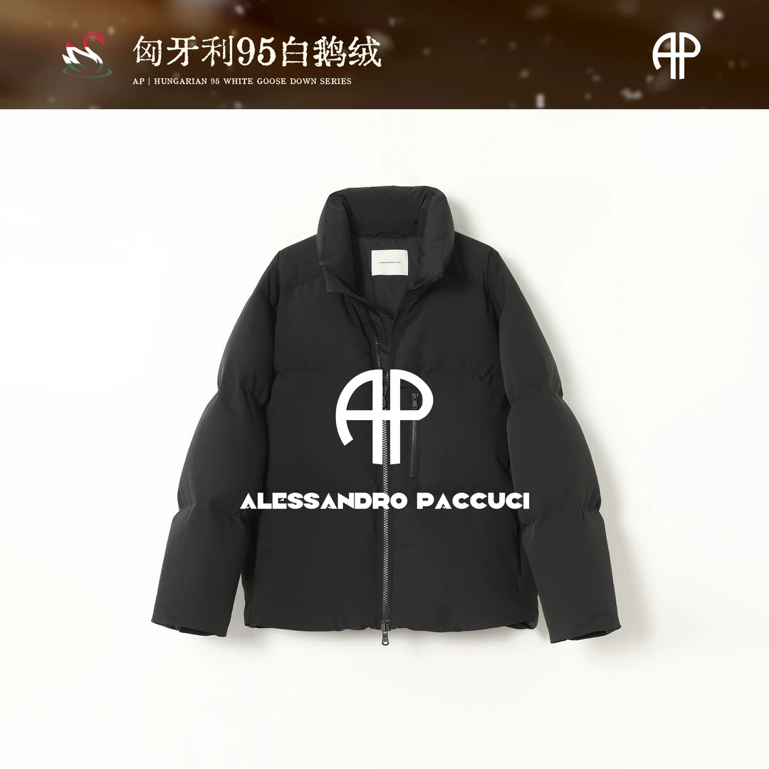 AP洛哥54007RR【羽砚】匈牙利进口95白鹅绒立领黑色保暖羽绒服