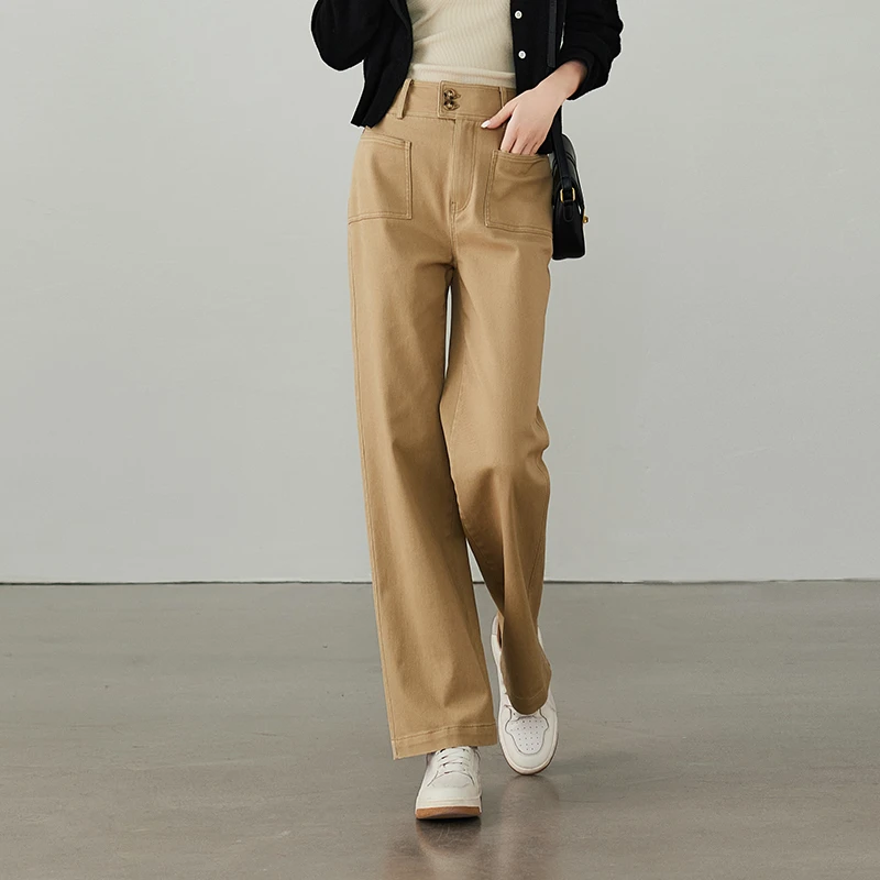 索菲丝尔春季时尚显瘦休闲长裤2025彩棉两粒扣直筒裤女511026