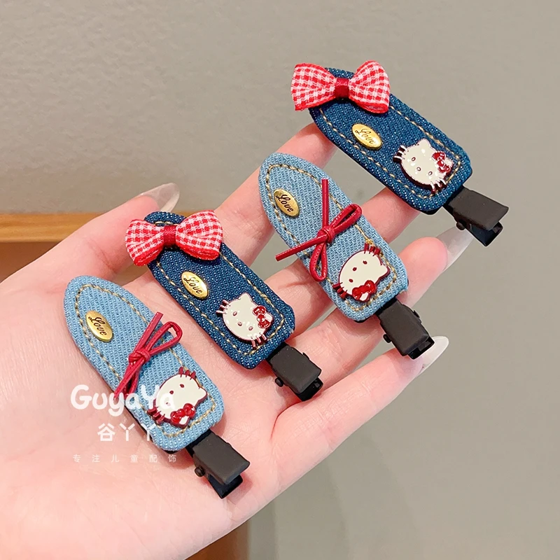 儿童牛仔蝴蝶结无痕鸭嘴夹宝宝可爱猫咪前额刘海碎发夹子女童发饰