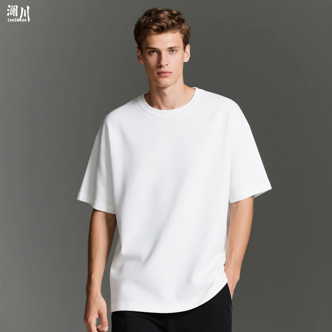 重磅100%纯棉纯色短袖T恤男士2025新款圆领上衣潮流简约宽松休闲