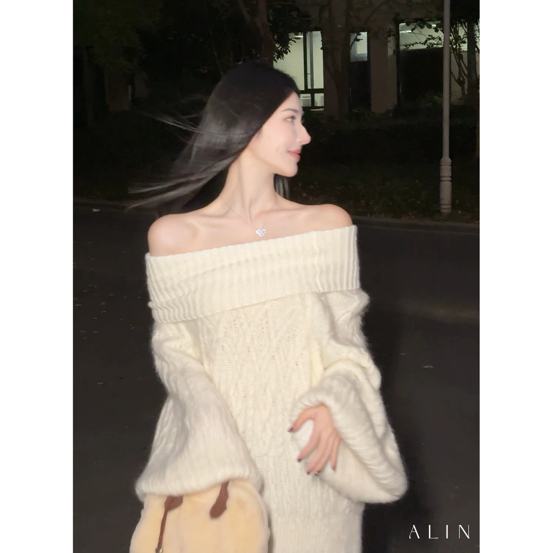 阿琳ALIN【星晴】法式绵羊毛马海毛混纺灯笼袖大绞花针织衫AL5OZS30