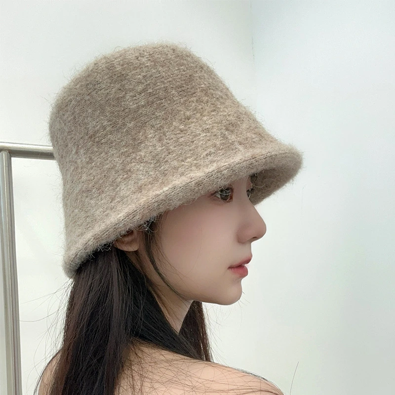 毛绒水桶帽女秋冬显脸小保暖针织渔夫帽高级感时尚骑行百搭盆帽子