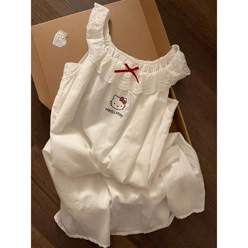 【蕾丝花边kitty】韩系可爱睡裙女夏季亲肤家居服连衣裙带胸垫睡衣