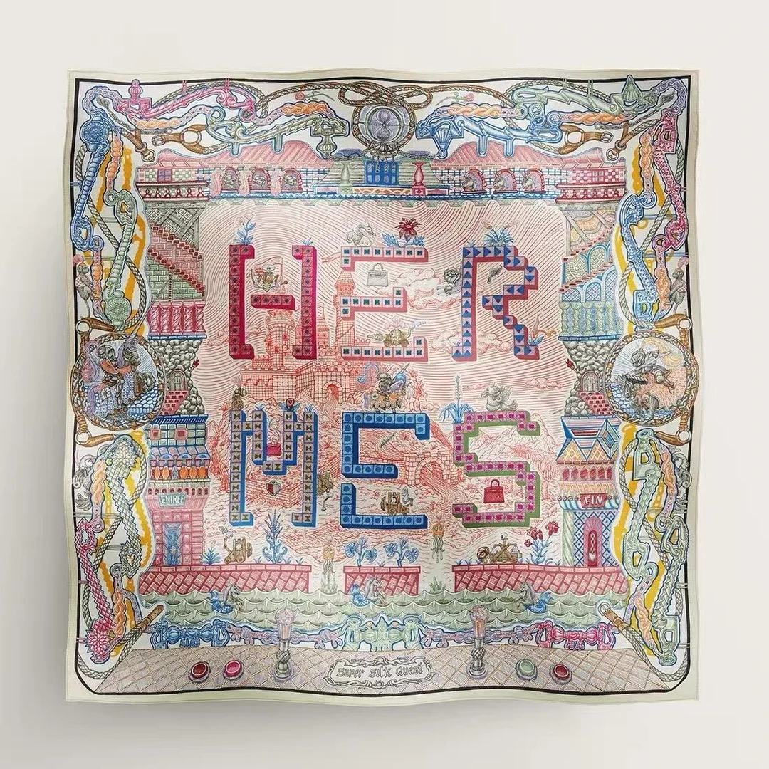 未使用 Hermes/爱马仕 壹臻/大冒险奶油色方巾90 96889076