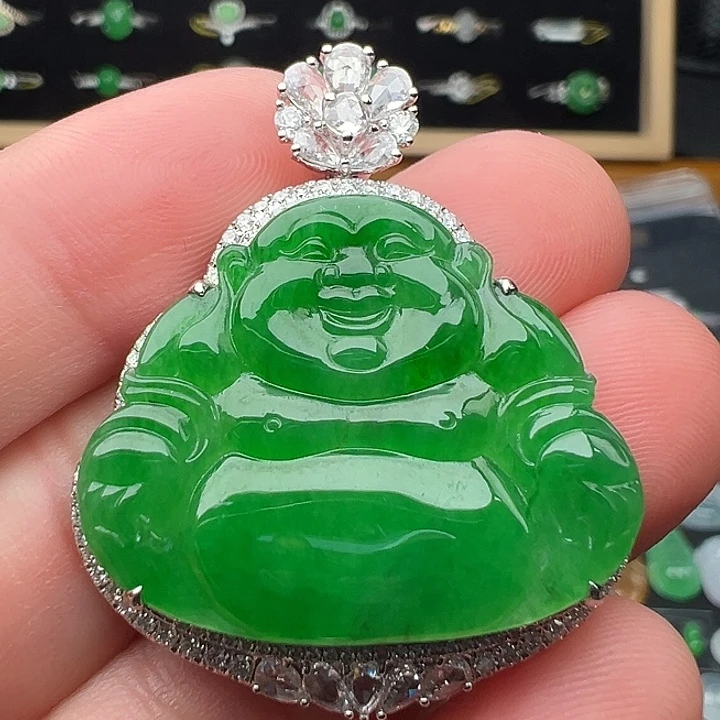 翡翠18K金镶嵌颈饰佛23.8