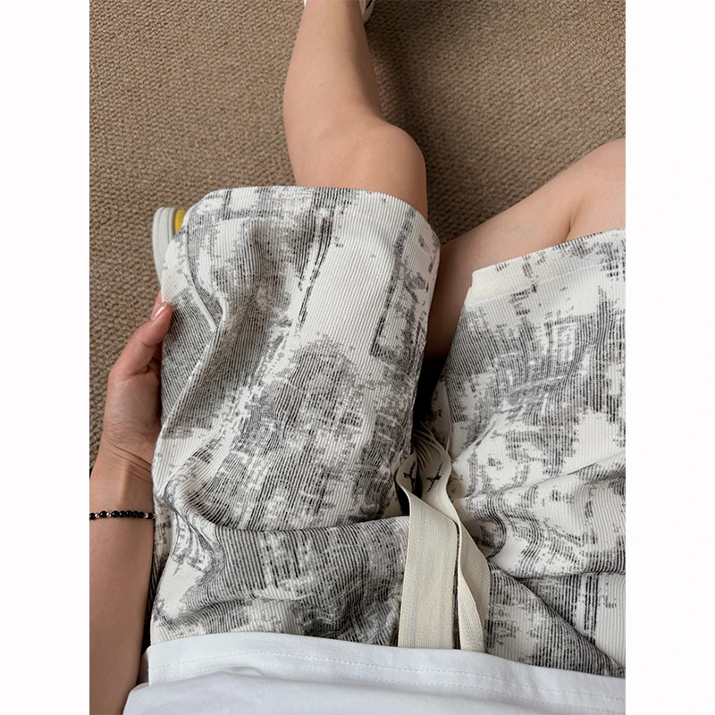 专属4白色扎染脏脏短裤男款夏季薄款直筒宽松裤子五分休闲运动裤