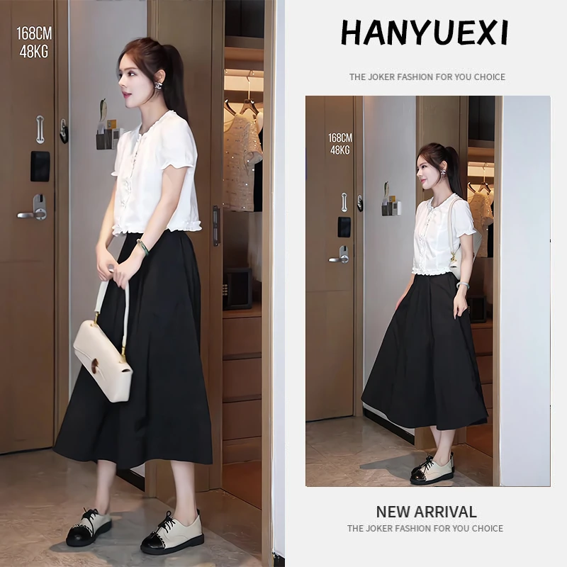 夏季一整套女装2025年新款韩版休闲减龄显瘦短袖上衣半身裙两件套