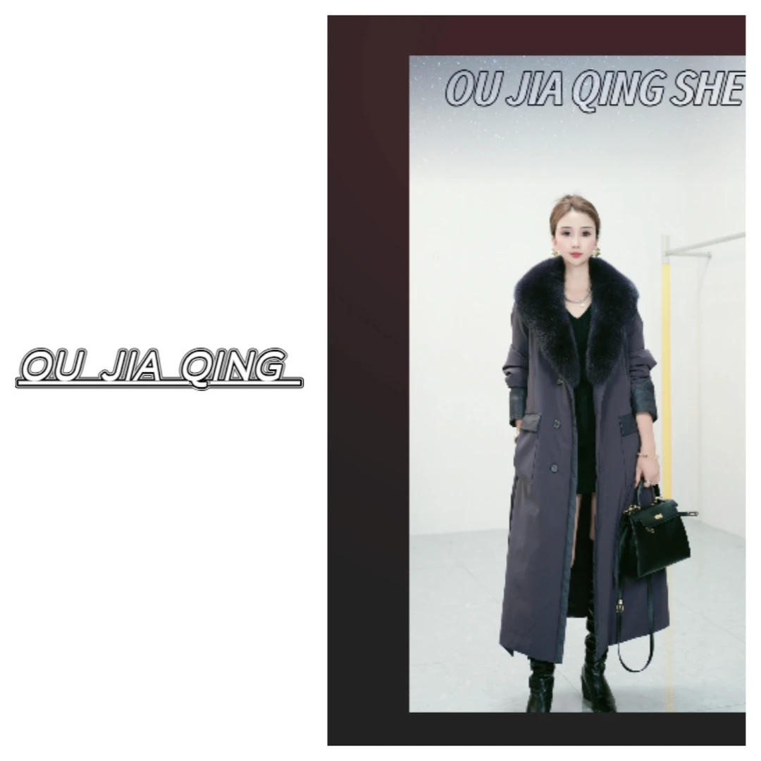 90鹅绒新款狐狸毛领拼接绵羊皮冬季长款显瘦收腰时尚加厚保暖