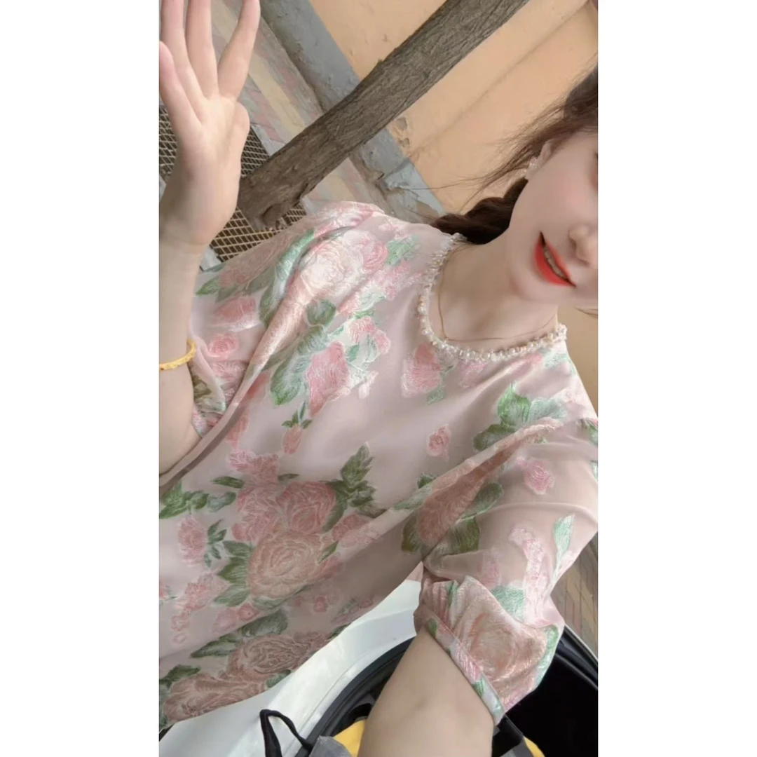 『粉系花朵S』AM舒适简约潮流洋气减龄衬衫4021