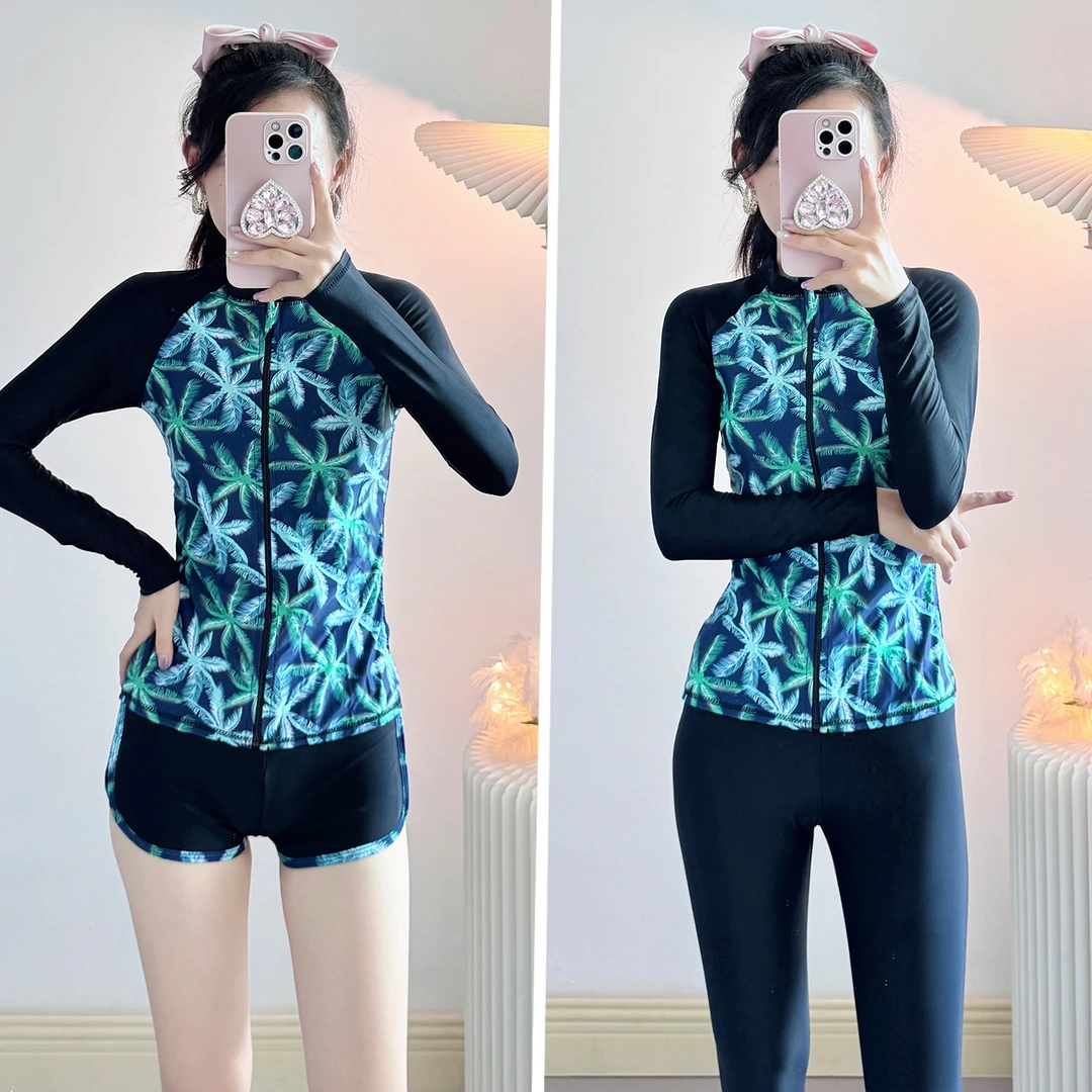 新款分体泳衣女保守速干冲浪服长袖长裤水母衣显瘦遮肚游泳装温泉