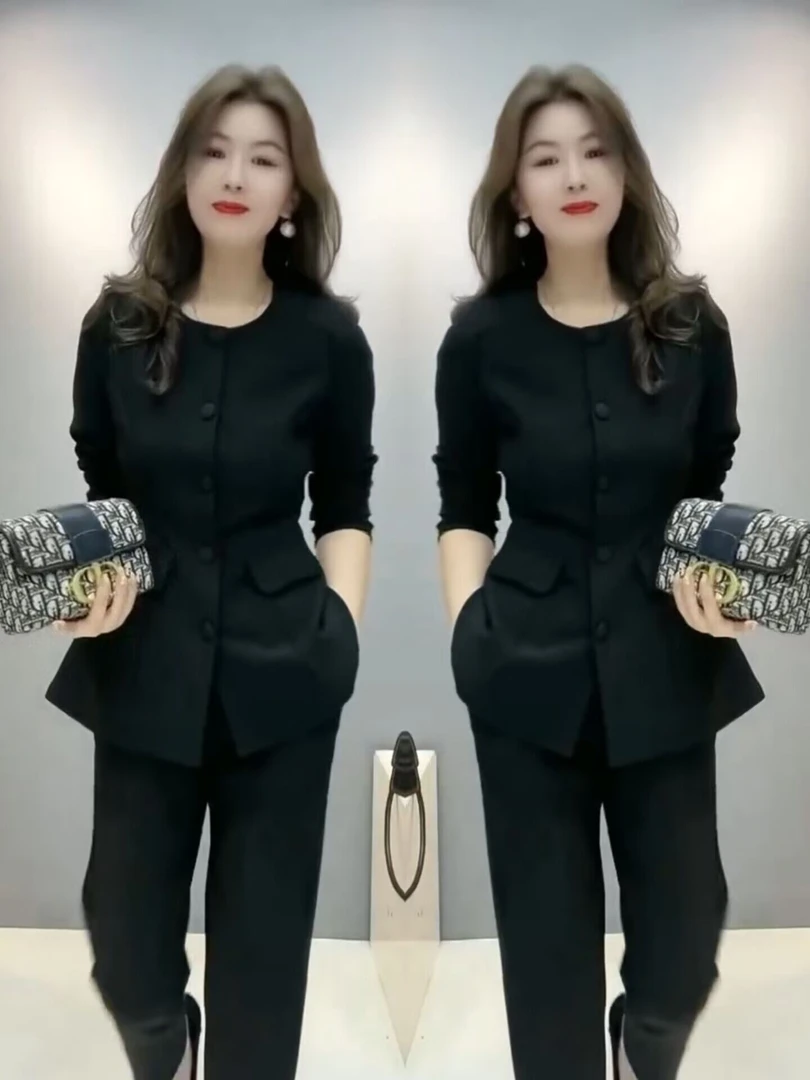 时尚休闲套装女2025年新款洋气显瘦开衫上衣气质百搭小脚裤两件套