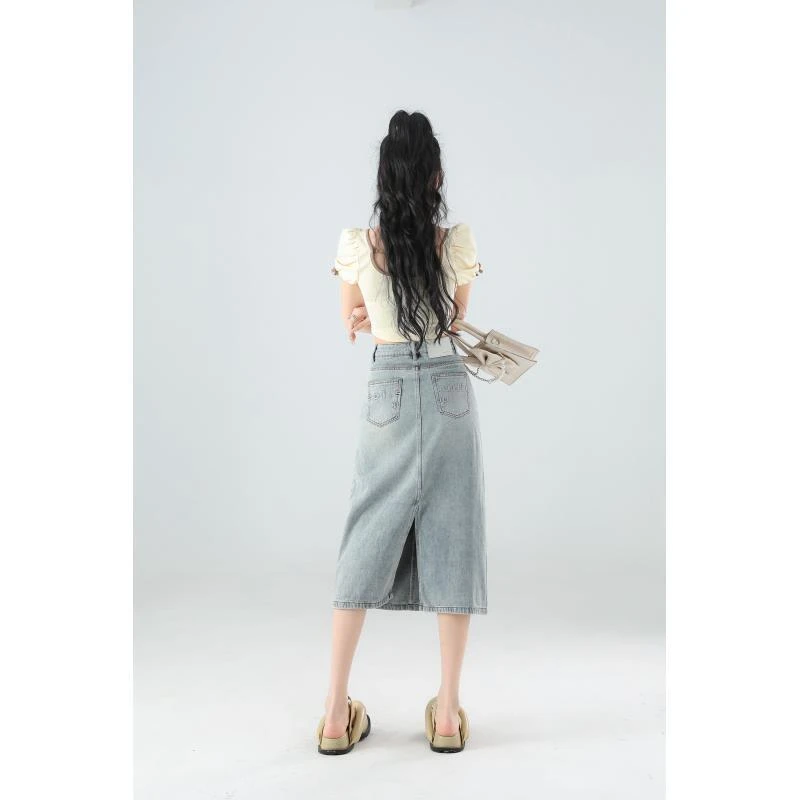 【新款后开叉】牛仔半身裙女夏季高腰2025新款直筒宽松中长款裙8991