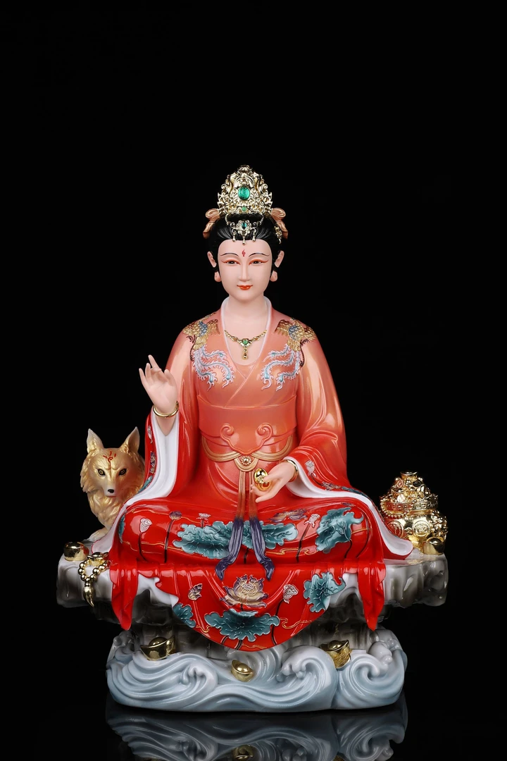 九尾狐像供奉家用九尾狐娘娘九姑娘神像仿汉白玉九尾真身红狐摆件