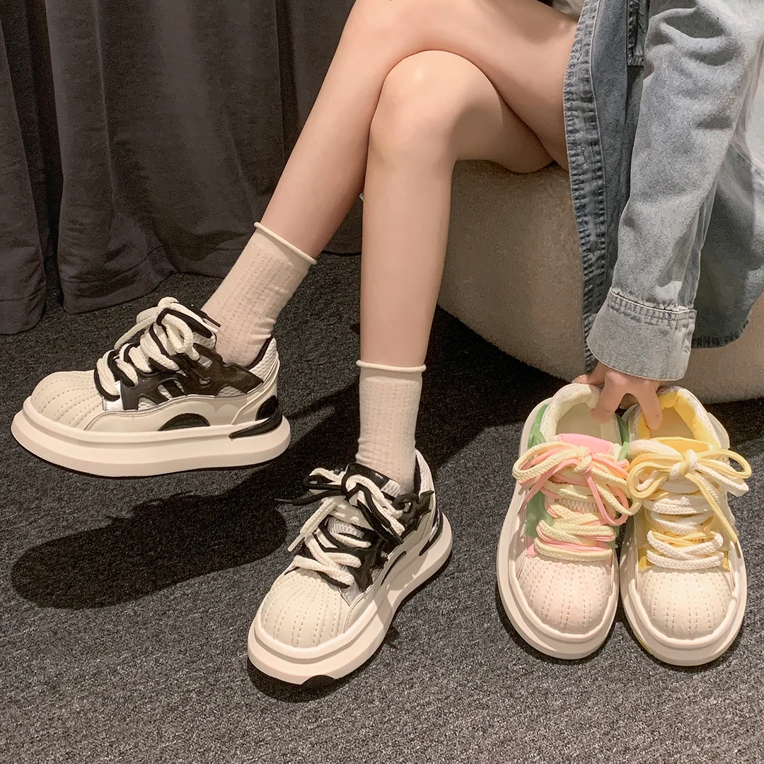 贾不假板鞋女款2025新款夏季小众贝壳头厚底潮鞋百搭潮流滑板鞋子