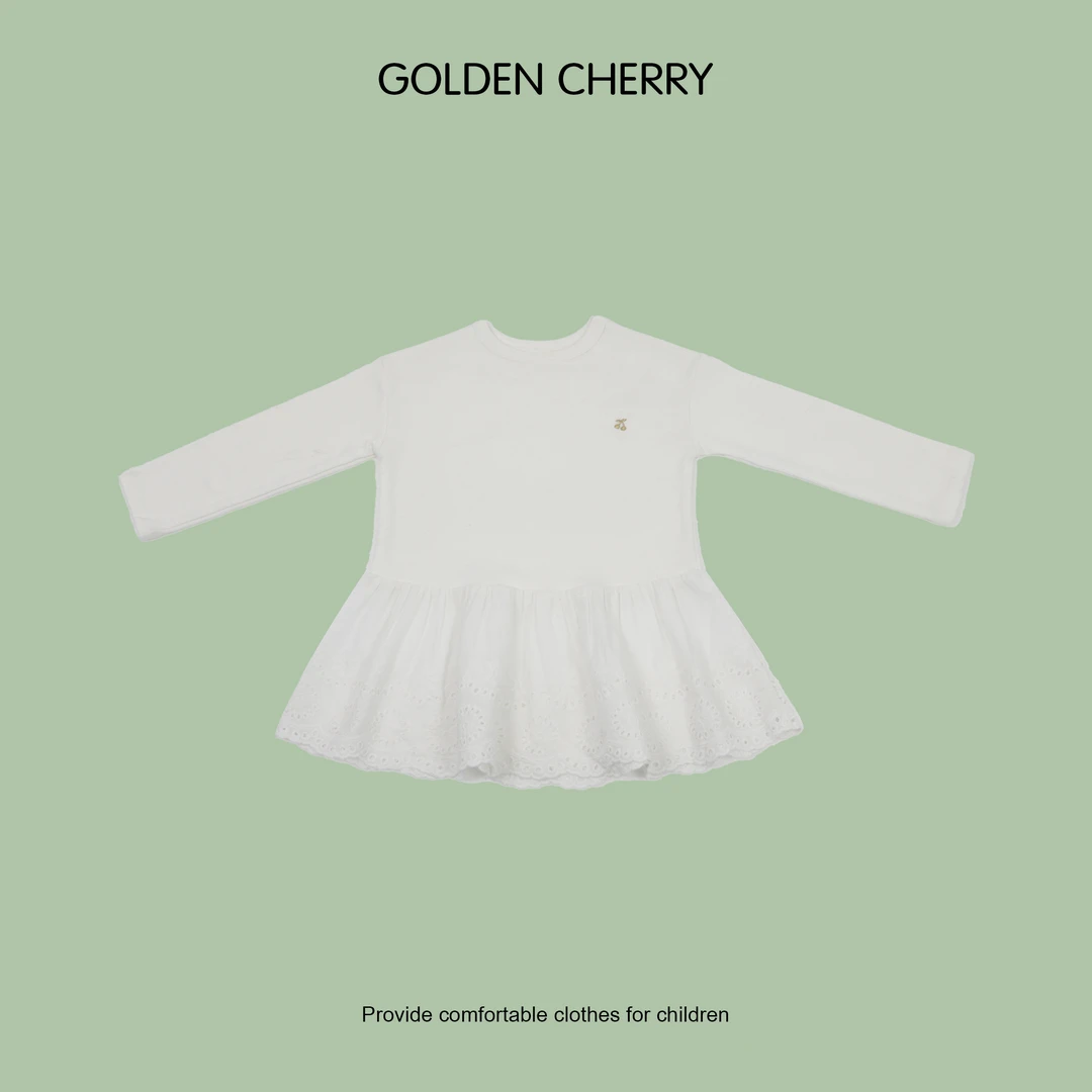 【Golden cherry】儿童白色樱桃刺绣小标洋气百搭卫衣裙283027