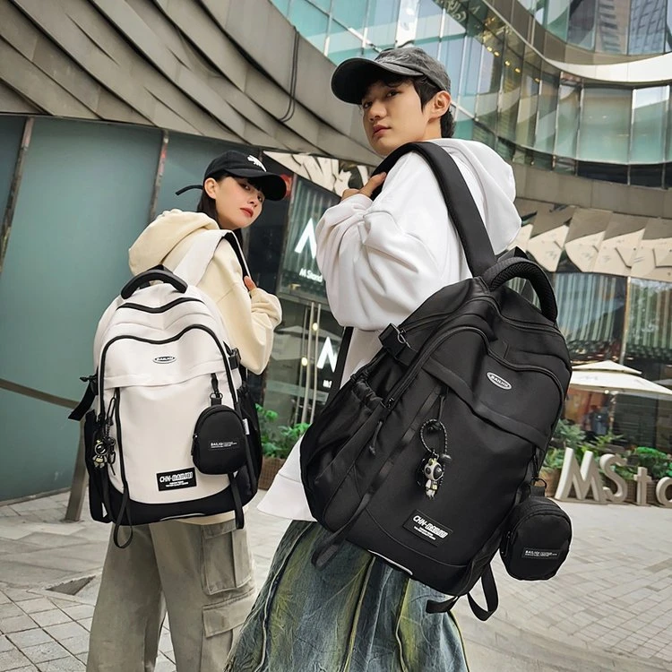 透气字母防盗拉链双肩双根书包百搭初高中生韩版潮流简约日系