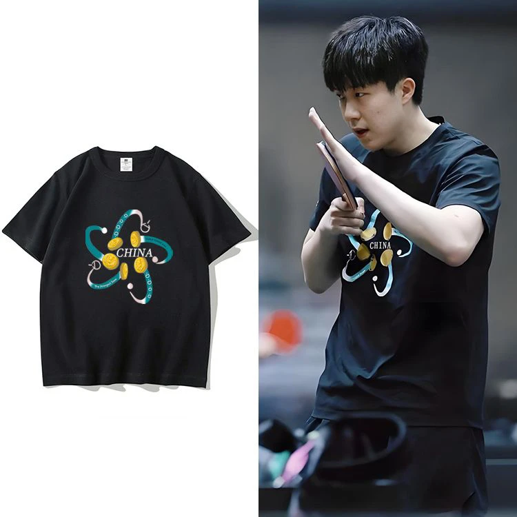 王楚钦同款印花纯棉短袖男女T恤夏季宽松运动训练休闲半袖上衣服