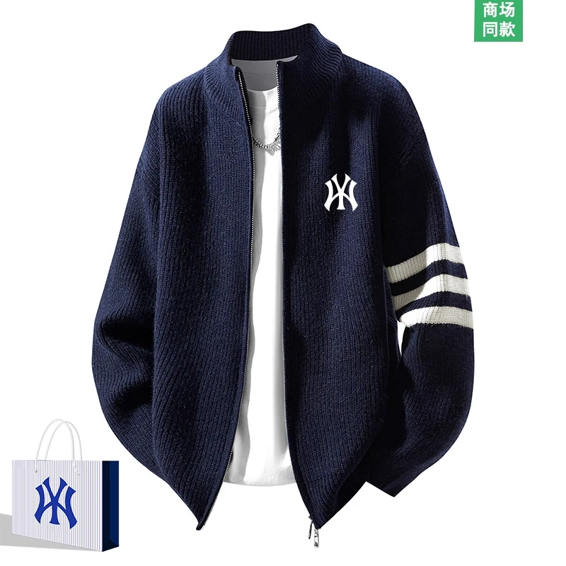 CALTOKROSA美式条纹针织开衫毛衣男款秋冬季宽松慵懒风外套上衣潮