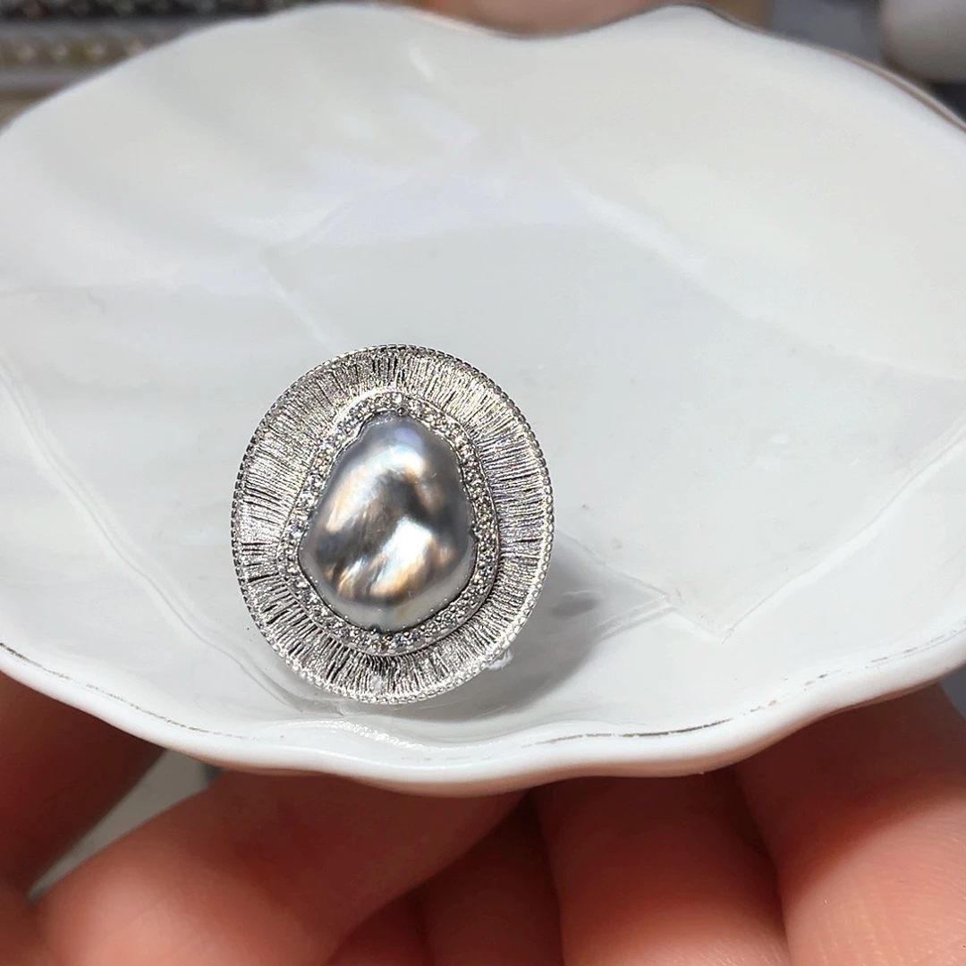 海水珍珠戒圈银S925镶嵌