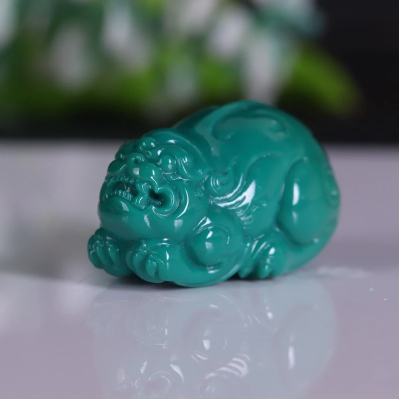 湖北原矿绿松石精品大貔貅吊坠名师雕刻手把件项链坠子配饰
