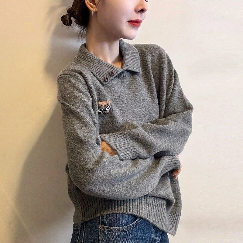【80-200斤】韩系polo领减龄针织衫女秋冬高级感洋气时尚百搭上衣潮