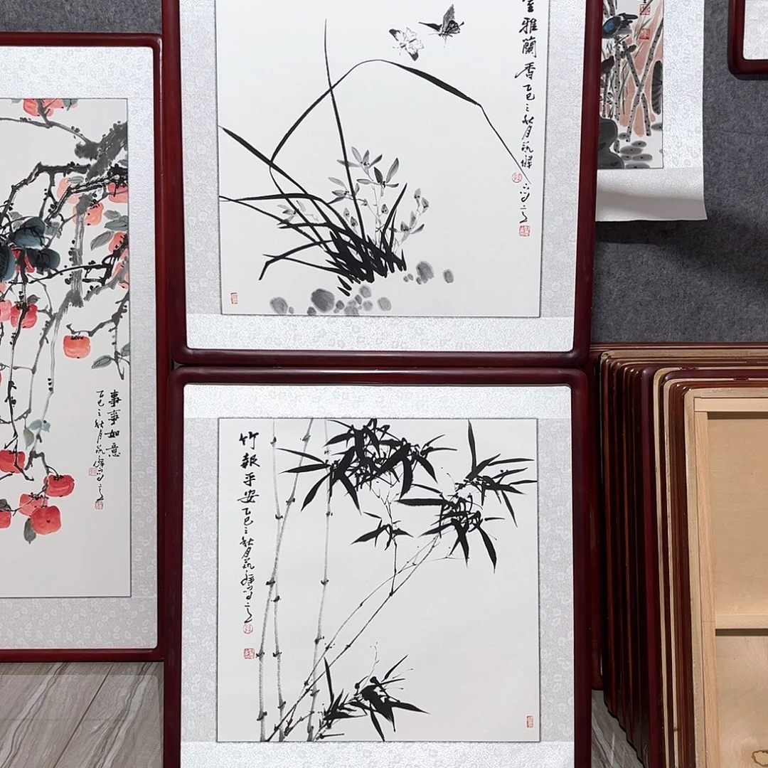 国画书画作品带框63×63