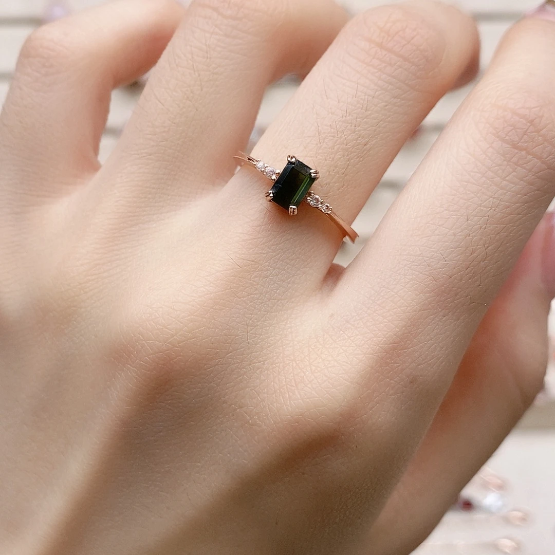 银S925镶嵌戒指碧玺戒指