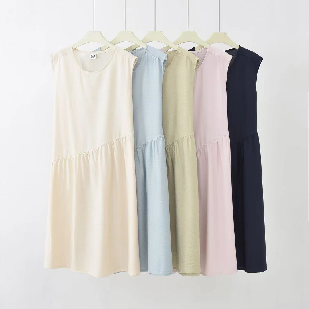 Hanhan.‘v领’无袖慵懒宽松显瘦连衣裙透气吸汗天丝亚麻