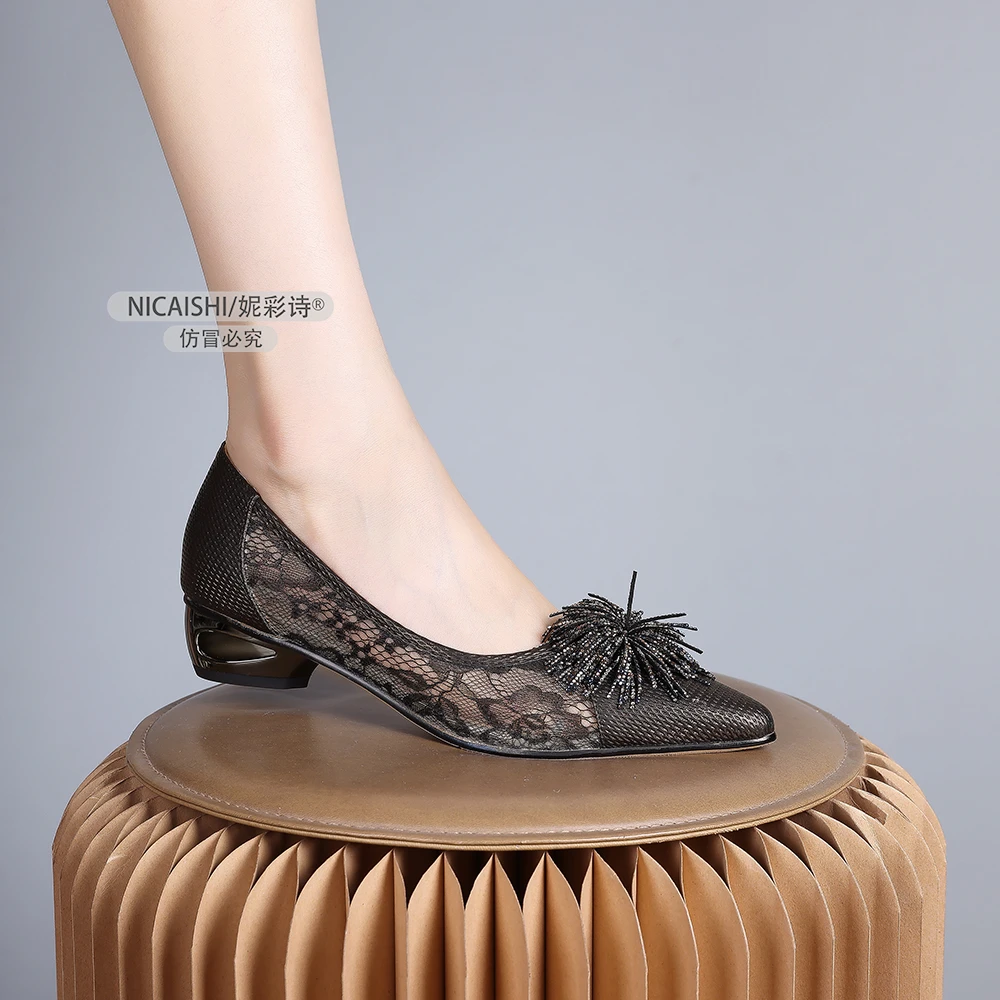 单鞋女2025年春季新品尖头浅口低跟鞋韩版百搭粗跟女舒适鞋子1770