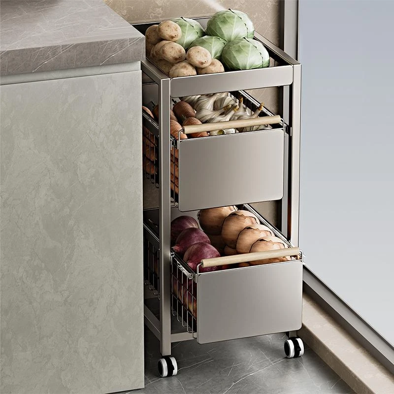 厨房蔬菜置物架小推车抽屉式果蔬收纳夹缝收纳多层菜篮子置物架