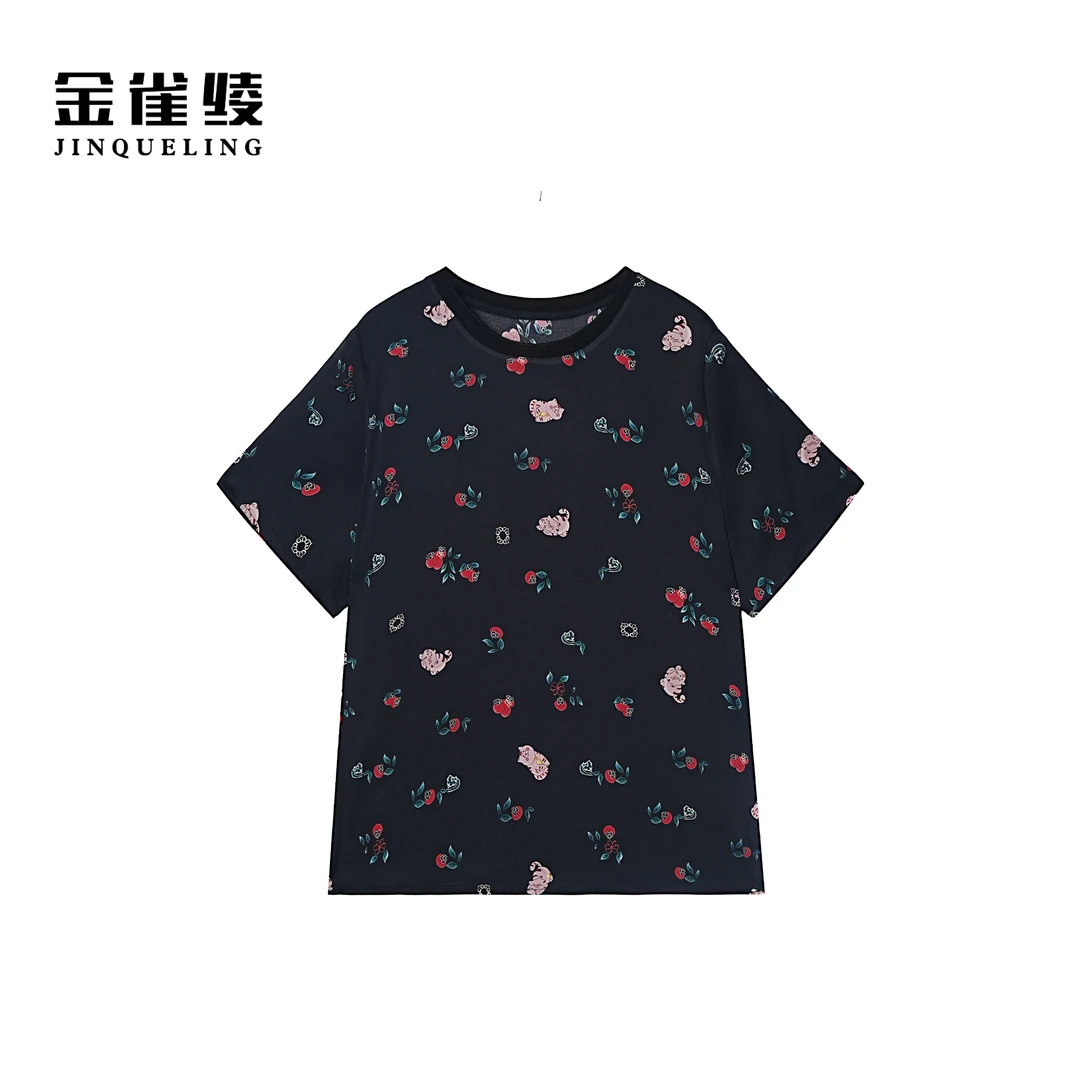 金雀绫【大脸猫】时尚休闲圆领满印卡通透气加宽加大小衫SZA2S401